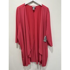 Catherines Womens Open Cardigan 5X 34/36W Coral Orange Liquid Knit Stretch NEW